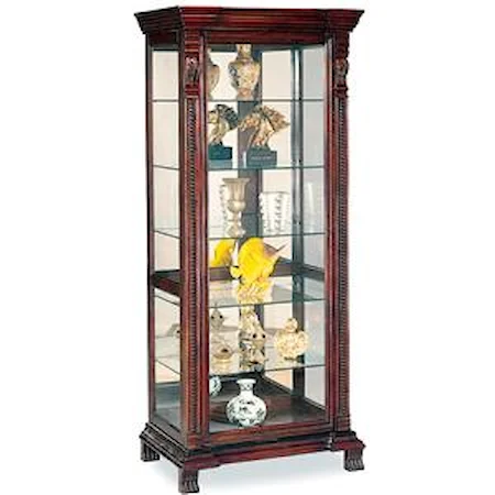 6 Shelf Rectangular Curio Cabinet with Ornate Edges & Decorative Feet